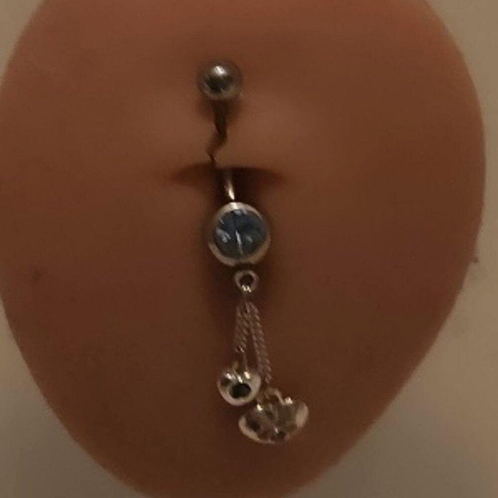 Dangle Tassels Lake Blue Crystals Linked Hearts Navel Ring ~ N-5091-POSH
